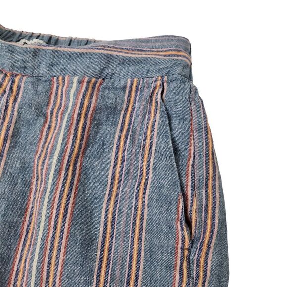 Madewell Pants Small Blue Linen Side-Button Huston Pull-On Crop Rainbow Striped - Picture 4 of 11